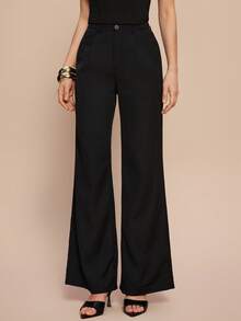 Olia Maree Olia Maree 女士纯色褶裥休闲/工作喇叭裤 - 黑色 - 查看 1
