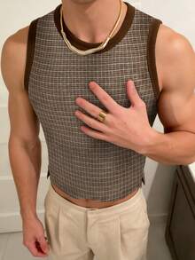 Manfinity Dauomo 男士休闲提花面料无袖背心 - 棕色 - 查看 1
