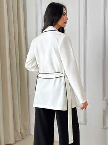 SHEIN 女士纯色系带细节西装外套 - 白色 - 查看 2