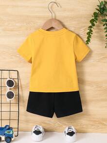 SHEIN 2pcs/Set Baby Boy Casual Stylish Letter Graphic T-Shirt And Shorts - Multicolor - View 2