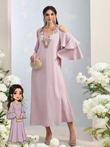 Al Najma 女士土耳其长款连衣裙和阿拉伯传统长袍 - 粉色 - 查看 8