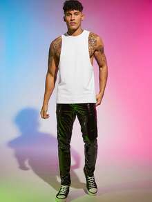 FeverCity Áo tank top nam trơn màu, tối giản, cổ tròn, không tay, chất liệu dệt kim, thích hợp mặc hàng ngày. - trắng - Xem 5