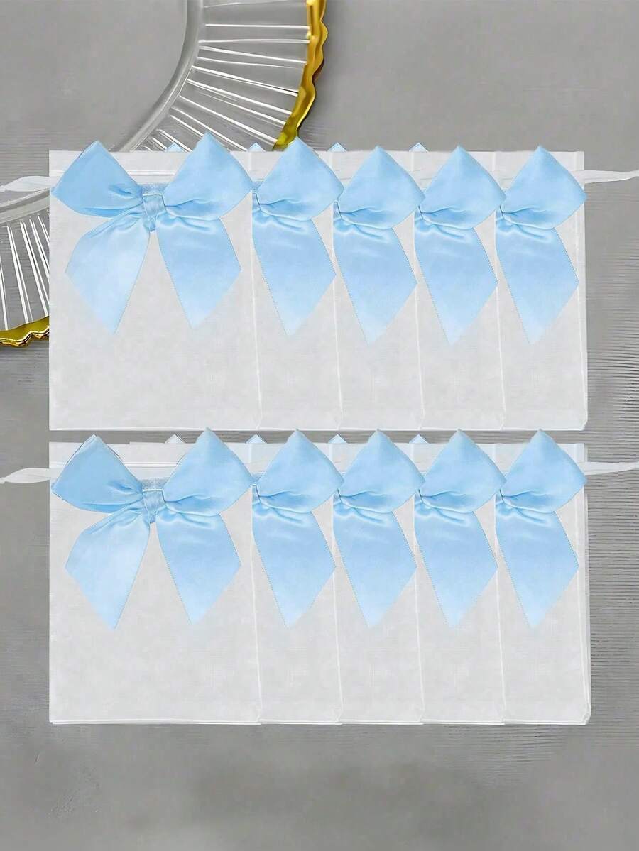 20个/10个/1个蓝色蝴蝶结欧根纱袋，尺寸3.9x4.7英寸，玫瑰图案抽绳袋，婚礼回礼袋，派对回礼袋，绿色派对袋，圣诞节欧根纱袋，小型礼品袋，首饰袋，万圣节用品，万圣节装饰品，圣诞节装饰品，圣诞节礼品包装袋，圣诞节派对用品 - 彩色 - 查看 1