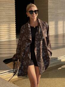 DAZY Women's Casual Commuter Floral Print Jacket - Brown - View 2