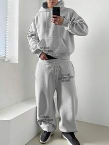 Claim Dot 2pcs Men's Minimalist Printed Hoodie And Pants Set - Light Grey - View 1