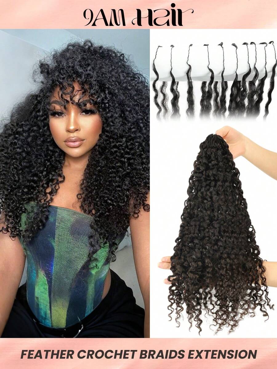 1 件装 Pixie 卷发自然黑钩针编织真人发接发,无结预分离羽毛状真人发,黑色,18-24 英寸,100 克 - Natural Black - 查看 1