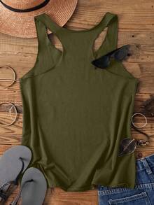 Attitoon 女士休闲西部牛头图案修身露背背心，夏季款 - 軍綠色 - 查看 2