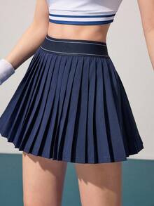 Velisys 2pcs/Set Casual Versatile High Elastic Waistband Slim Fit Pleated Yoga Sports Skirt Shorts - Multicolor - View 4