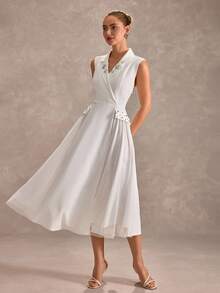 CLARA VERO Women's Rhinestone Embellished Lapel Dress - White - View 5