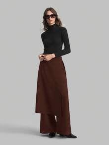 Ontre Women's Fashion High-Waisted Side Zipper Deconstructed Pants, Suitable For Urban Commuting, Business Casual, Office Wear, Teacher Uniform, Elegant For Spring And Summer - Brown - View 3