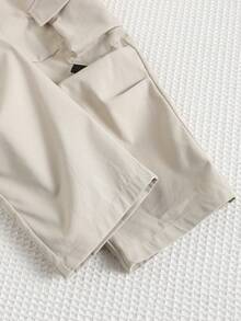 男童休闲时尚街头通勤字母贴布翻盖口袋工装裤，夏季宽松工装裤，Y2K风格 - 卡其色 - 查看 5