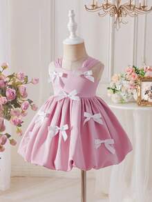 SHEIN Baby Girl Solid Color Woven Spaghetti Strap Dress, Baby Girl - Pink - View 4