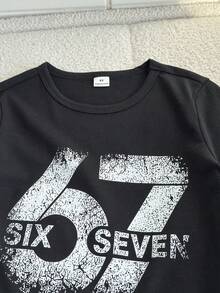 Playful Pals Conjunto de 3 piezas para niños jóvenes, camiseta de manga corta con estampado del número 67 y pantalones cortos, atuendo deportivo, verano, día de la carrera, actividades casuales de vuelta a la escuela - Multicolor - Ver 3