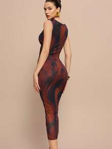 Leighera Đầm maxi không tay xẻ tà bên hông nhuộm tie-dye dành cho nữ. - màu nâu - Xem 7