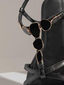 SHUZIA Women's Minimalist Comfortable, Durable, Stone Chain Strap Flat Sandals - Black - View 6