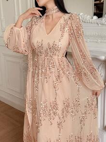 DAZY 闪亮亮片荷叶边连衣裙，女士闪亮连衣裙/吊带裙 - 粉色 - 查看 6