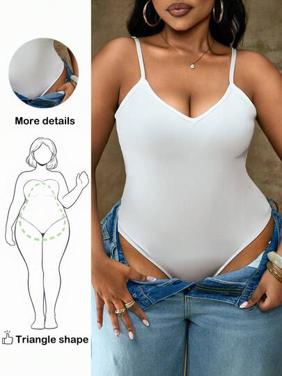 Truni Plus Size Black Slim Fit Sleeveless Bodysuit, Autumn/Winter