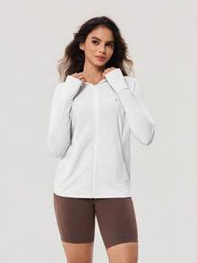 OutZeal Women Sun-Proof Jacket Summer Camping Hiking UV Protection Quick-Drying Cool Touch Hooded Long Sleeve Feature Thumbhole - White - View 5