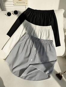 SHEIN 三件套女童半身裙，腰带可调节，裙摆弧形设计。有黑白条纹三种颜色可选。适合夏季日常穿着。 - 黑與白 - 查看 1