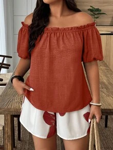 SHEIN LUNE Plus Size Women 2pcs Set Off-Shoulder Casual Vacation Top - Multicolor - View 3