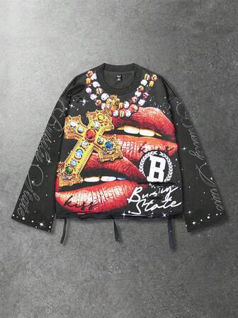 Street Life Maglietta vintage da uomo a girocollo con maniche lunghe e grafica Saint in stile urban consumato