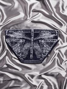 SHAPORA 3pcs/Pack Women's Denim Print Briefs - Multicolor - View 2