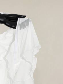 SHEIN ICON 女士褶皱前片修身性感网纱拼接短袖露背休闲度假短款背心 - 白色 - 查看 11