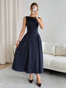 Siren Gaze Women's Sleeveless Striped Dress, Fashionable For Commuting In Summer - Blue - View 7