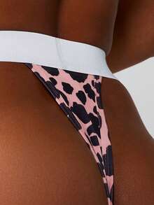 MISSGUIDED Tanga con estampado de leopardo y cintura contrastante para comodidad y estilo - Rosa - Ver 2