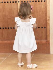 SHEIN Baby Girl Floral Cute Ruffle Hem Casual Vacation Everyday Versatile Dress - White - View 2