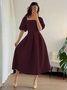 Elenzga petite Đầm nữ cổ vuông xẻ eo trước dáng chữ A xòe rộng tay phồng xếp ly màu đỏ Angora, thanh lịch kiểu Pháp lãng mạn nữ tính cổ điển, thích hợp đi làm, công sở, đi biển, dạo phố, đơn giản, đa năng, kiểu retro, phù hợp cho đám cưới, ngày Valentine, tiệc trà chiều, tiệc tùng, bộ sưu tập xuân/hè mới về. - Màu Tím - Xem 5