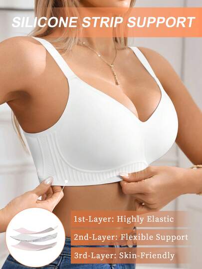 1pc Women's Minimalist Comfortable Seamless Jelly Gel Wireless Bra With Removable Pads