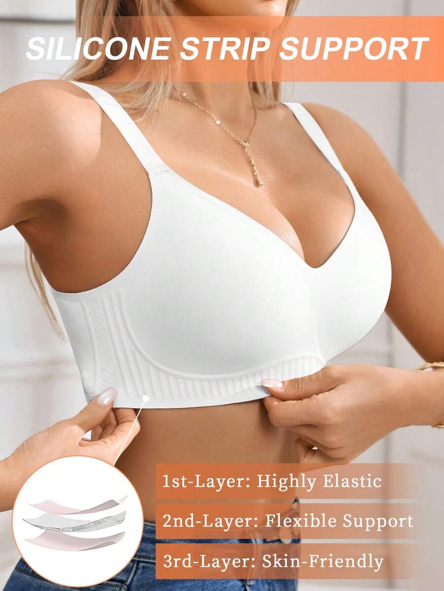 1pc Women's Minimalist Comfortable Seamless Jelly Gel Wireless Bra With Removable Pads - White - View 1