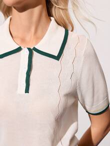 女士运动针织网球Polo衫 - 白色 - 查看 4