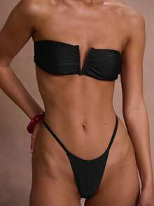 Musera Resort 女士比基尼泳裤细带高腰修身夏季度假沙滩性感黑色