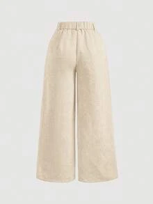 SHEIN MOD Plus Size Retro Corduroy Camisole Double-Breasted Bra Top & Wide Leg Pants 2 Pieces Set - Beige - View 7