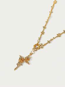 Glisma 18K镀金玫瑰十字项链，休闲复古配饰，西部珠宝，老钱风格，哥特风，吊坠项链，宝石，送给妈妈/女士/女孩/母亲的礼物，高级，性感/优雅，适合夏季/海滩/舞会，多层/宝石/串珠/水晶，吊坠/粗款 - 金色 - 查看 4