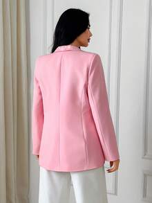 EURMUSE Women Rhinestone Lapel Neck Elegant Pink Blazer - Pink - View 2