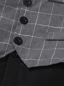 Set 2 buc: Vestă în carouri + Pantaloni, Fără accesorii, Ținută formală pentru petrecere de ziua de naștere, eveniment de seară, nuntă, botez, Ziua Îndrăgostiților, ziua de naștere, nuntă, absolvire - Gri - Vizualizare 7