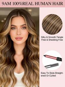 9AM HAIR 蝴蝶结发片,真人发,无胶 OVO PU 孔,手工编织,隐形 DIY 双层发片,直发,1 片装,16 英寸 - S4/4/27 - 查看 12