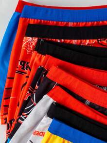 9pcs/Pack Young BoySpider Graphic Basic Solid & Print Boxer Briefs
