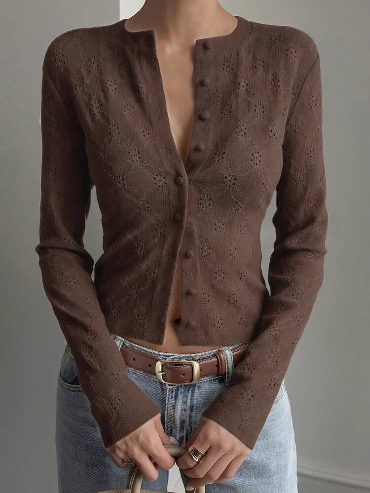 Women's Casual Openwork Jacquard Jacquard T-Shirt, Suitable For Spring, Summer, Autumn, Business, Street Style, New Year, Christmas Going Out Tops Women