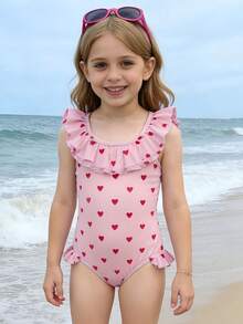Sparklyn 1pc Girls Heart Print One-Piece Swimsuit