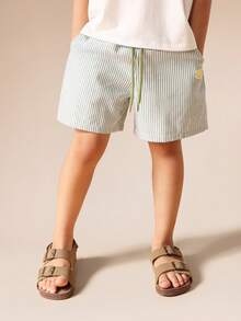 SUMWON Boys Elastic Waist Pull On Striped Cotton Casual Summer Shorts With Side Pockets And Drawstring Waistband - Green - View 1