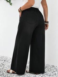 SHEIN Tall CURVE 高个加大码春夏度假休闲女式牛仔裤，后腰松紧带设计，宽松版型，带口袋，阔腿舒适休闲牛仔裤