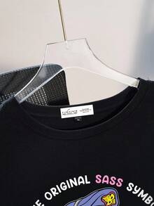 Betty Boop x SHEIN 大码夏季休闲字母卡通图案圆领短袖T恤 - 黑色 - 查看 6