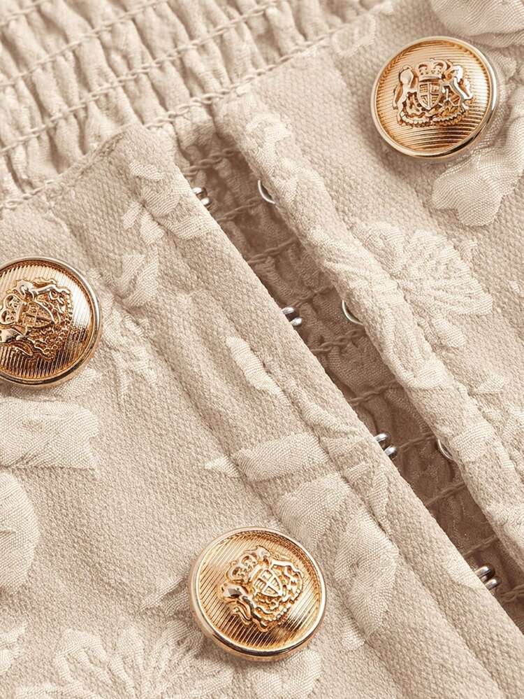 SHEIN MOD Áo sơ mi nữ cỡ lớn màu đen họa tiết jacquard kiểu cổ điển không tay ôm sát - Màu be - Xem 4