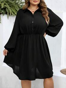 SHEIN CURVE+ Curve 尺码 US22 音乐节、海滨度假、波西米亚风收腰黑色休闲连衣裙、时尚日常女装荷叶边连衣裙 8XL 女装黑色优雅连衣裙 - 黑色 - 查看 4