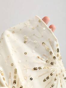 Sweetra 优雅法式吊带亮片刺绣闪亮甜美少女吊带背心，时尚女装设计，春夏款 - 杏色 - 查看 6