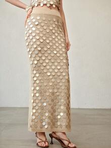 MOTF PREMIUM FALDA AJUSTADA CON ABERTURA Y LENTEJUELAS PARA MUJER - Albaricoque - Ver 5